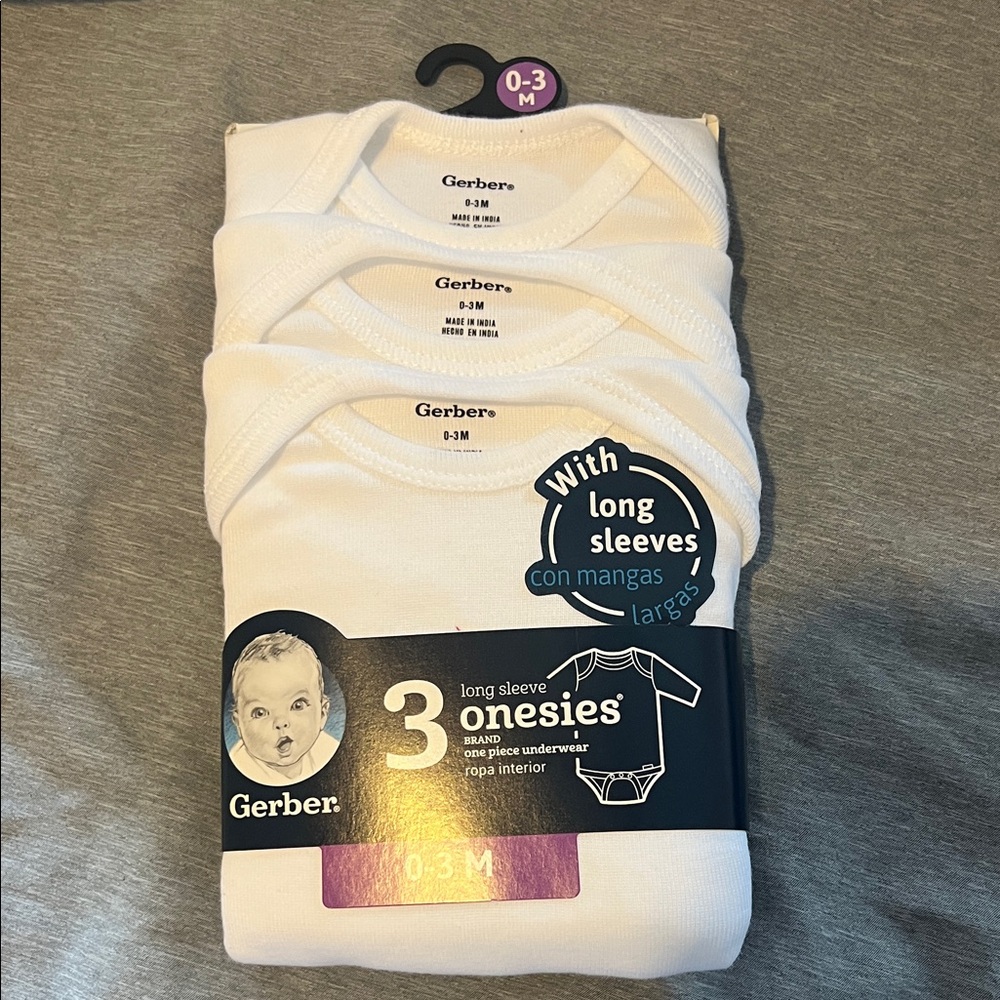 Gerber White Long Sleeve Bodysuits